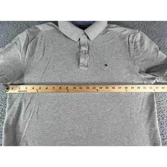 Tommy Hilfiger Polo Shirt Mens XL Gray Custom Fit Preppy 2-Button Golf Americana - Picture 4 of 9